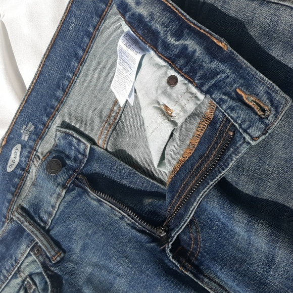 Old Navy Slim Built In Tough Flex 33x32 Distressed Plaid Patchwork Blue Jeans - Picture 14 of 17